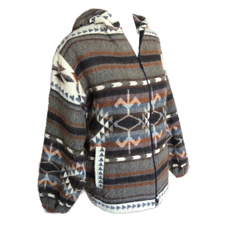 Vintage alpaca wool hoodie sweater Aztec